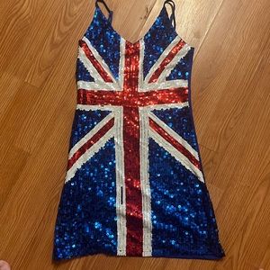 Union Jack sequin dress.